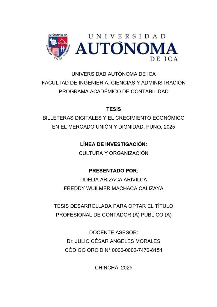 Billeteras digitales y el crecimiento económico en el mercado unión y dignidad, Puno, 2025