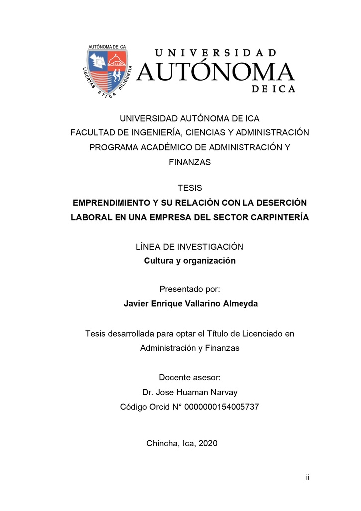 Emprendimiento y su relación con la deserción laboral en una empresa del sector carpintería.