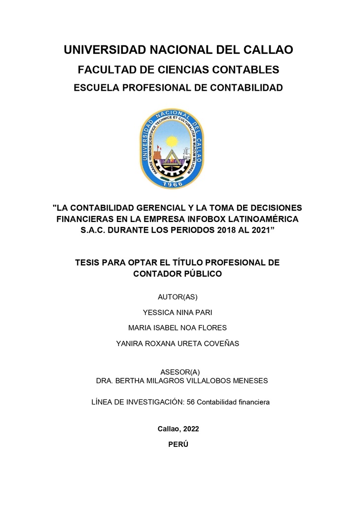 La contabilidad gerencial y la toma de decisiones financieras en la Empresa Infobox Latinoamérica S.A.C. durante los periodos 2018 al 2021