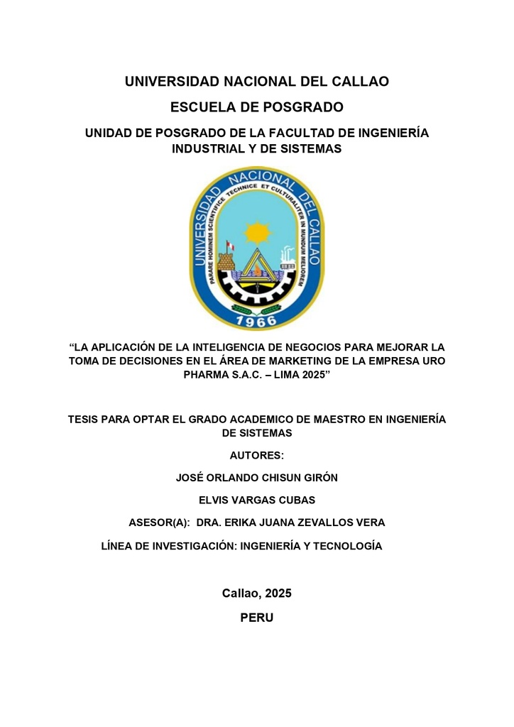 La aplicación de la inteligencia de negocios para mejorar la toma de decisiones en el área de marketing de la empresa Uro Pharma S.A.C. – Lima 2025
