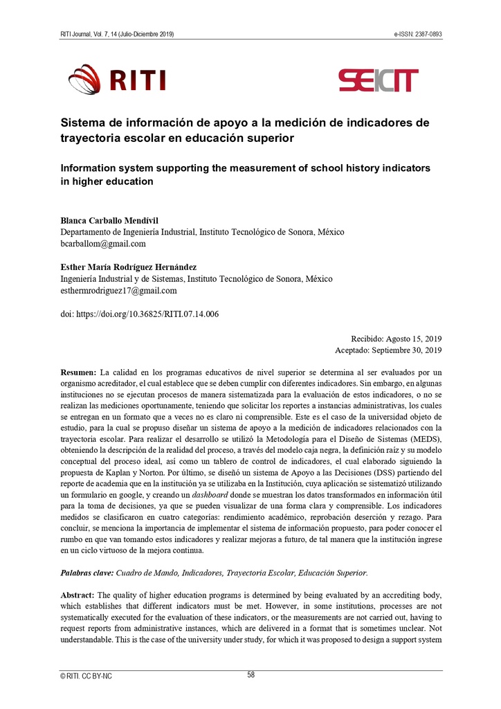 Sistema de información de apoyo a la medición de indicadores de trayectoria escolar en educación superior