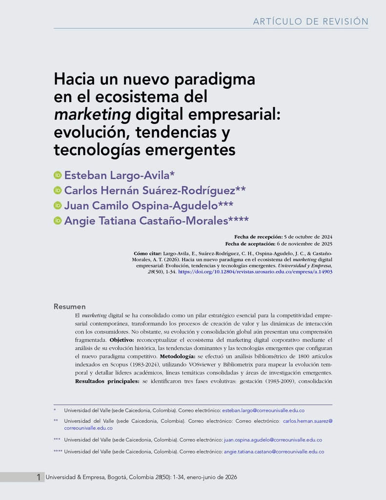 Hacia un nuevo paradigma en el ecosistema del marketing digital empresarial: evolución, tendencias y tecnologías emergentes
