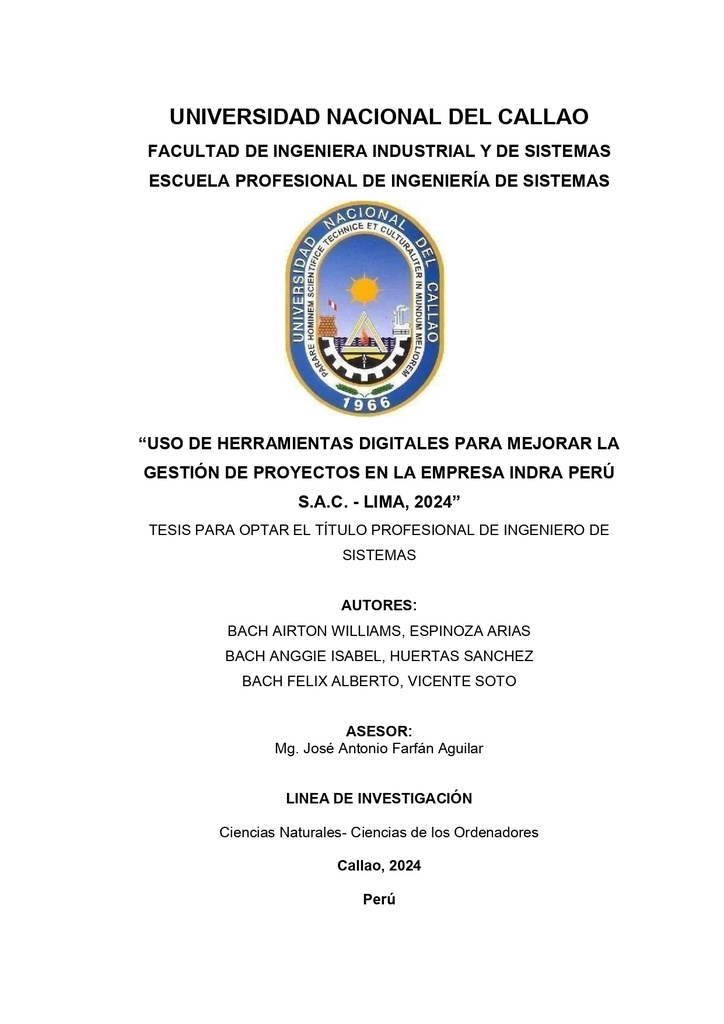 Uso de herramientas digitales para mejorar la gestión de proyectos en la empresa Indra Perú S.A.C. - Lima, 2024