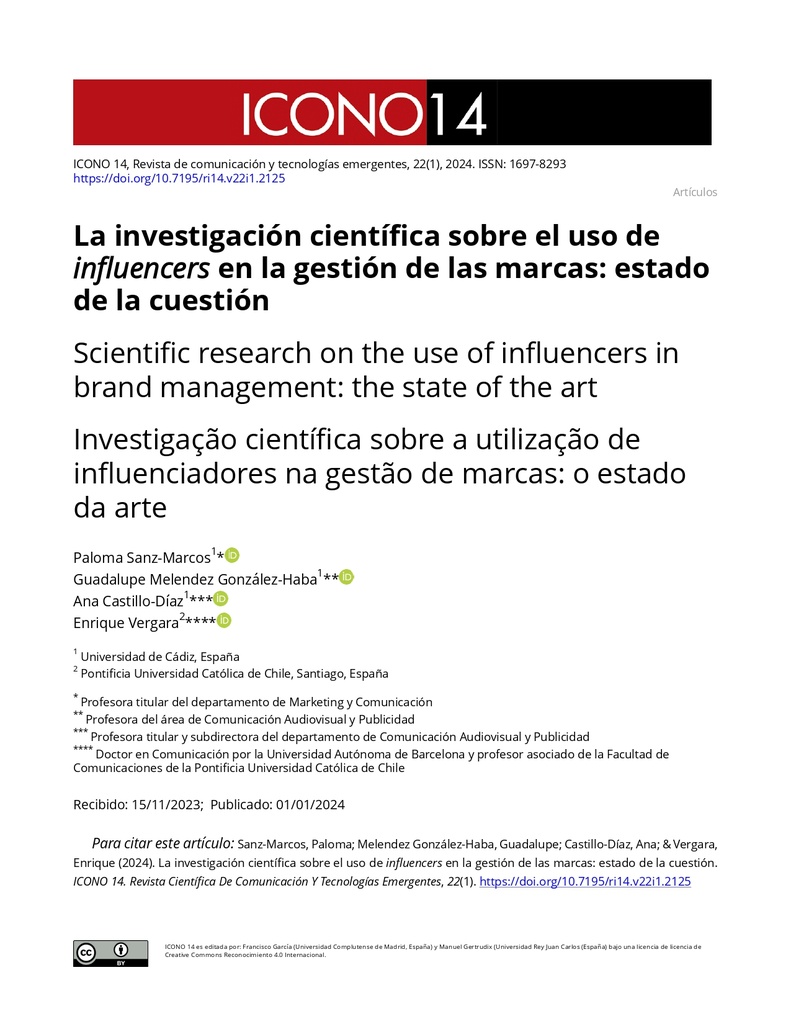 La investigación científica sobre el uso de influencers en la gestión de las marcas: estado de la cuestión