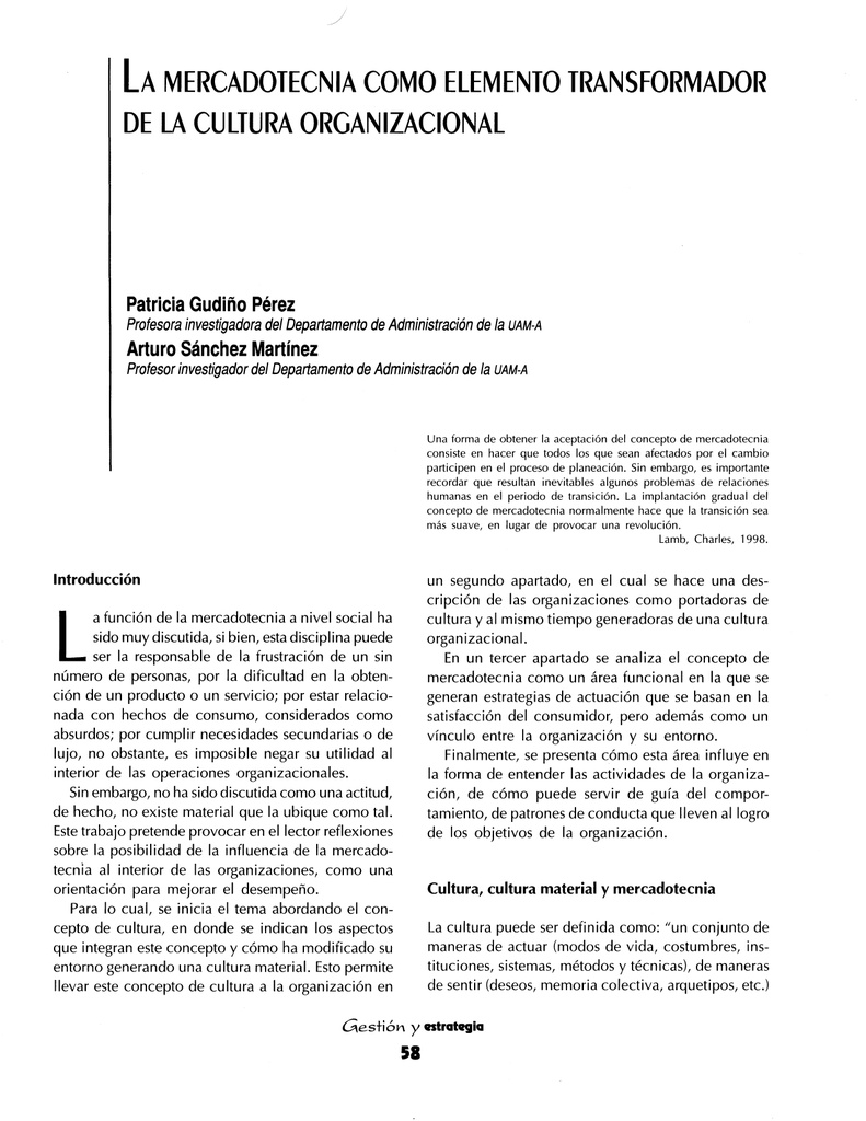 La mercadotecnia como elemento transformador de la cultura organizacional