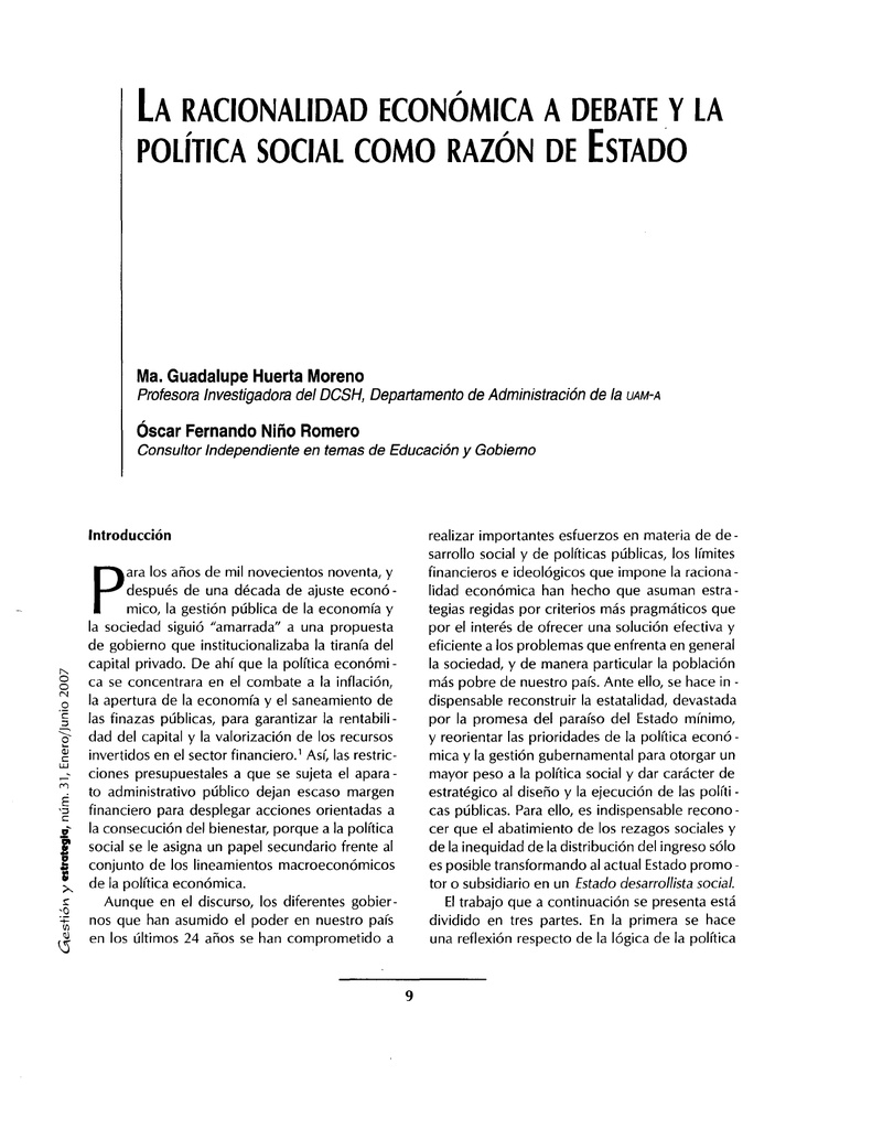 La racionalidad económica a debate y la política social como razón de Estado