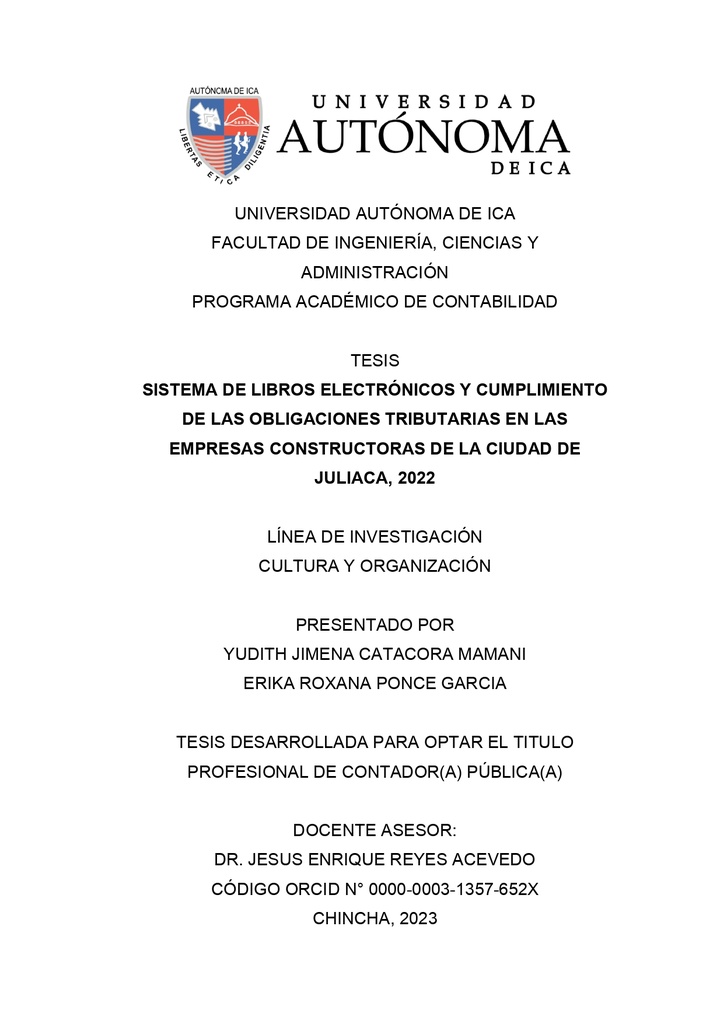 Sistema de libros electrónicos y cumplimiento de las obligaciones tributarias en las empresas constructoras de la ciudad de Juliaca, 2022