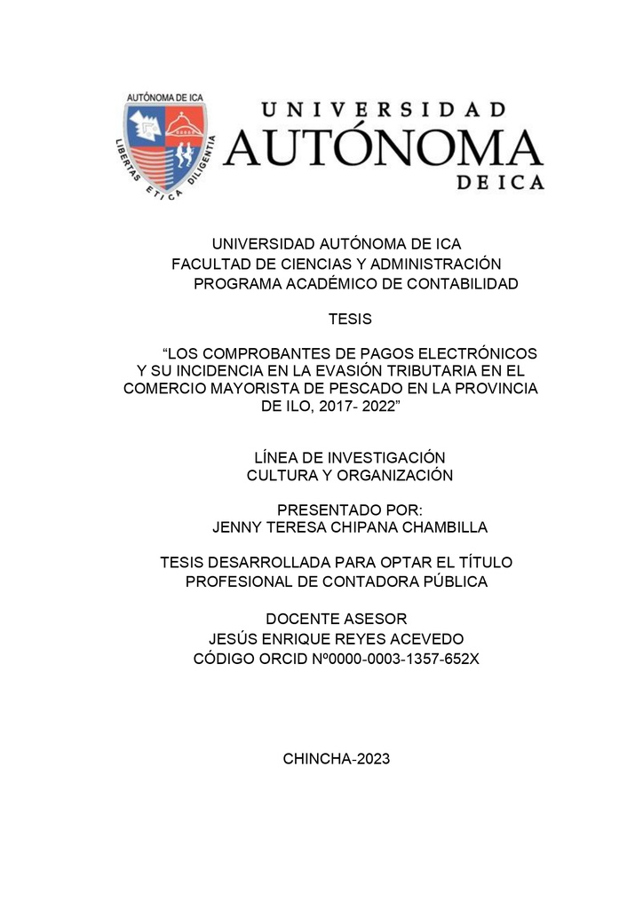 Los comprobantes de pagos electrónicos y su incidencia en la evasión tributaria en el comercio mayorista de pescado en la provincia de Ilo, 2017- 2022