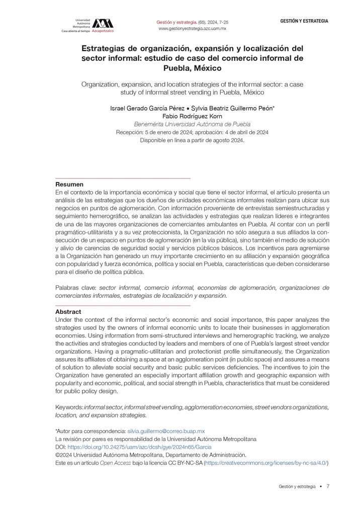Estrategias de Organización, Expansión y localización del Sector Informal: Estudio de caso del Comercio Informal de Puebla, México