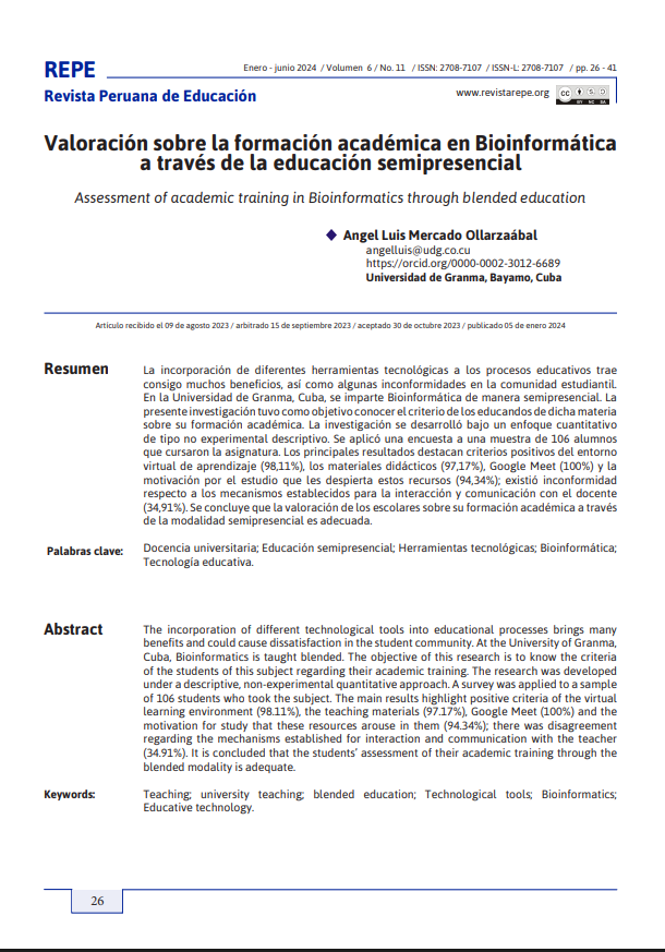 Valoración sobre la formación académica en Bioinformática a través de la educación semipresencial