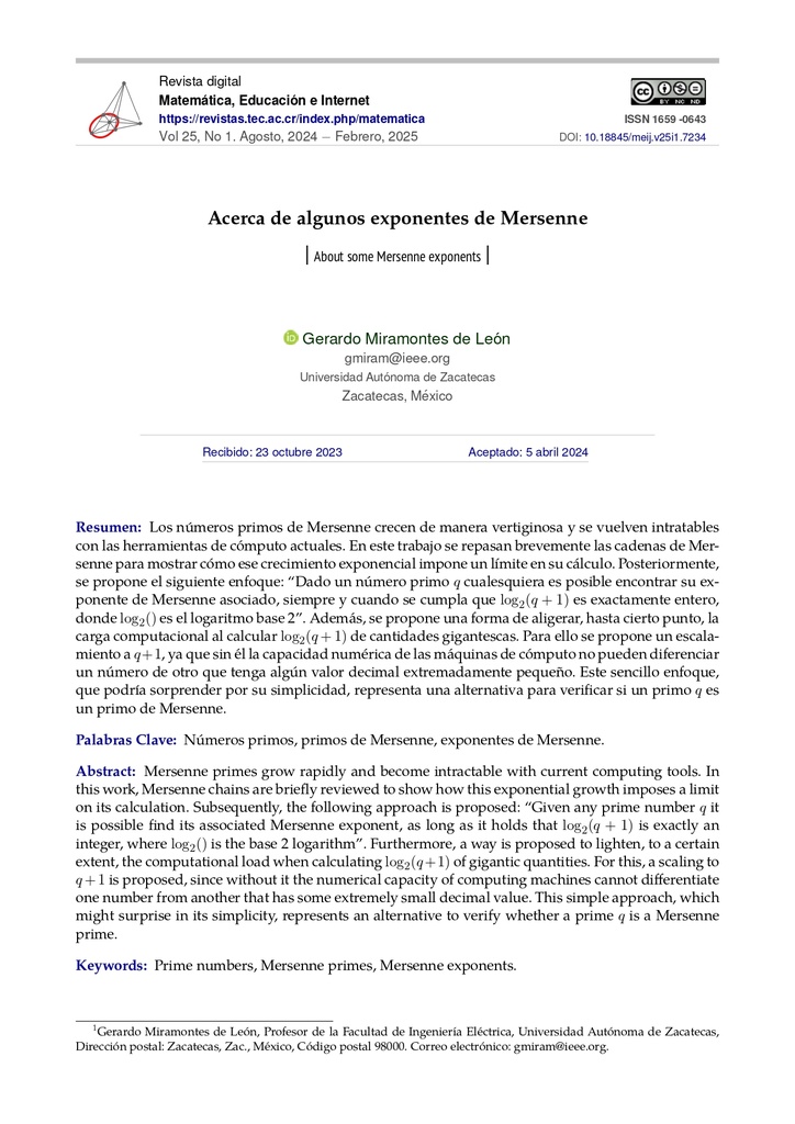 Revista Digital Matemática, Educación e Internet Vol. 25 No. 1