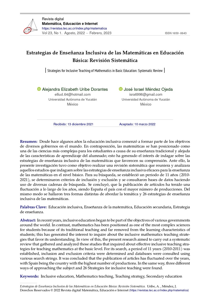 Revista Digital Matemática, Educación e Internet Vol. 23 No. 1