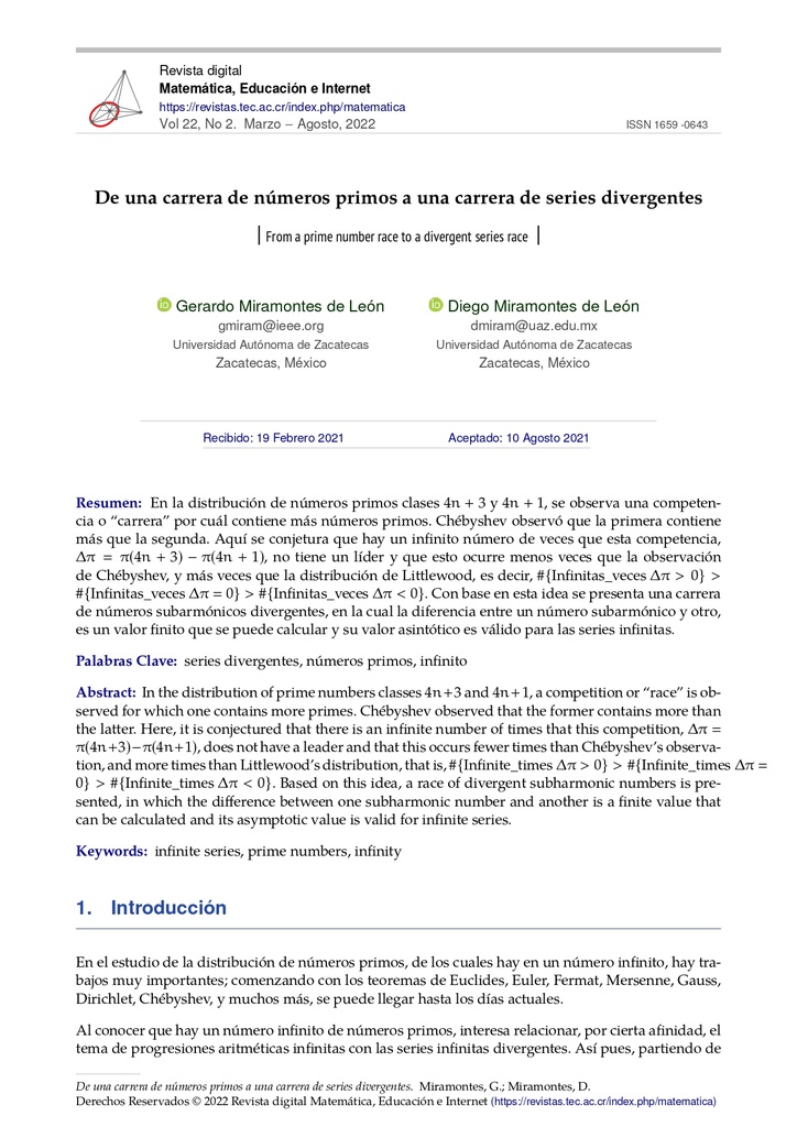 Revista Digital Matemática, Educación e Internet Vol. 22 No. 2