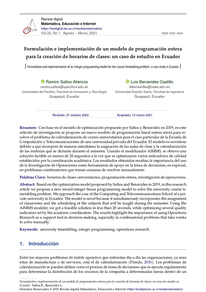 Revista Digital Matemática, Educación e Internet Vol. 22 No. 1