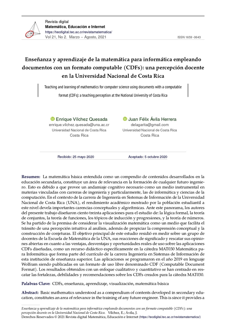 Revista Digital Matemática, Educación e Internet Vol. 21 No. 2