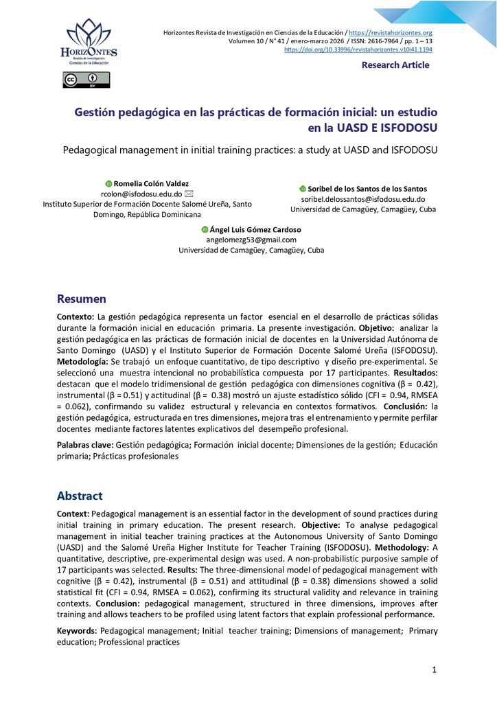 Revista de Investigación en Ciencias de la Educación, Horizontes Vol. 10 Núm. 41