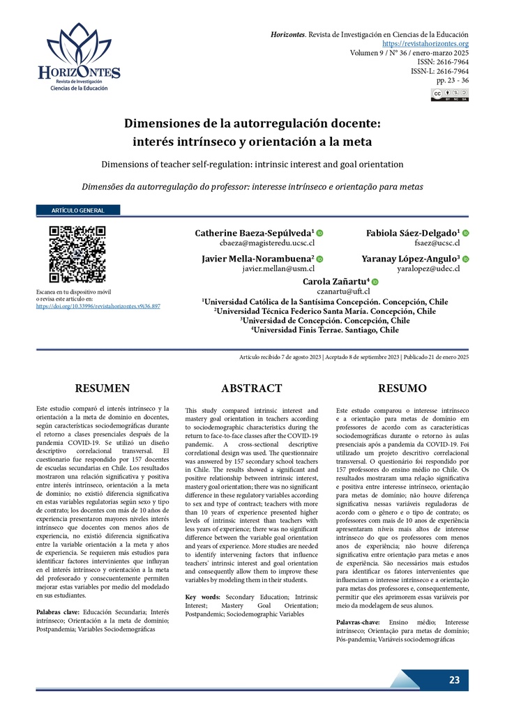 Revista de Investigación en Ciencias de la Educación, Horizontes Vol. 9 Núm. 36