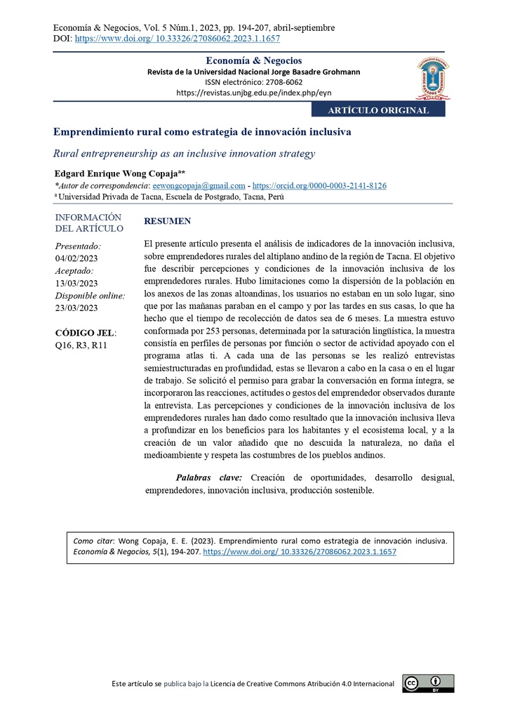 Revista Economía &amp; Negocios Vol. 5 Núm. 1