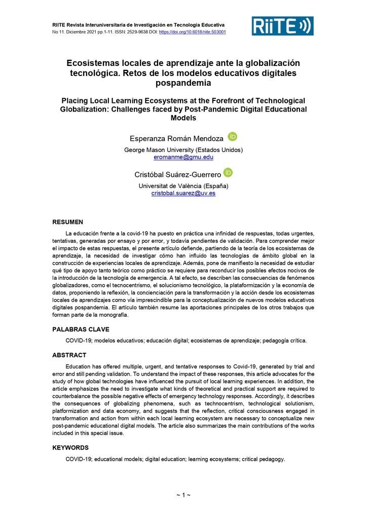 Revista interuniversitaria de investigación en Tecnología Educativa Nº 11 - Modelos Educativos Digitales
