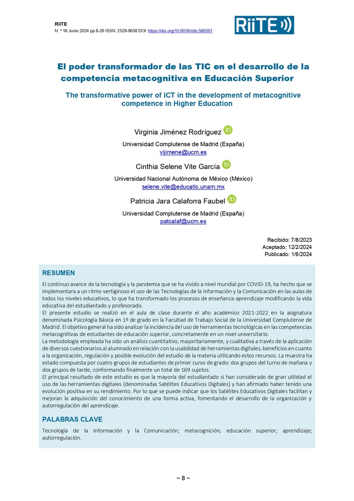 Revista interuniversitaria de investigación en Tecnología Educativa Nº 16