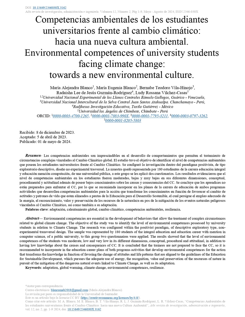 AiBi Revista de Investigación, Administración e Ingeniería Vol. 12 Núm. 2