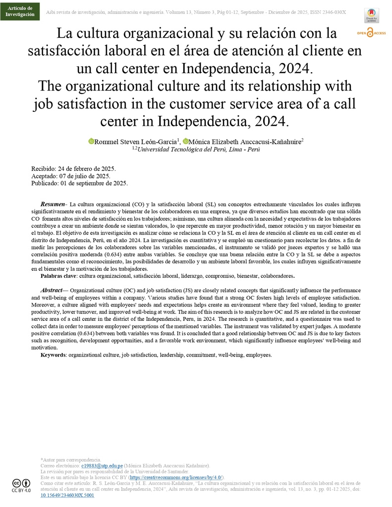 AiBi Revista de Investigación, Administración e Ingeniería Vol. 13 Núm. 3