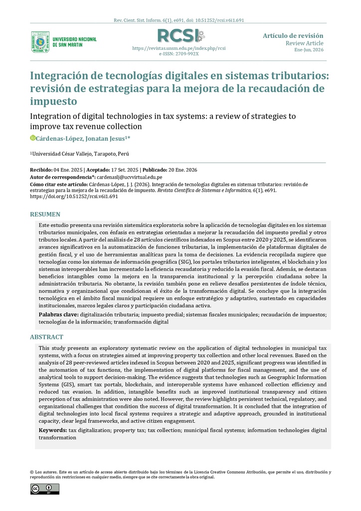 Revista Científica de Sistemas e Informática Vol. 6 No. 1