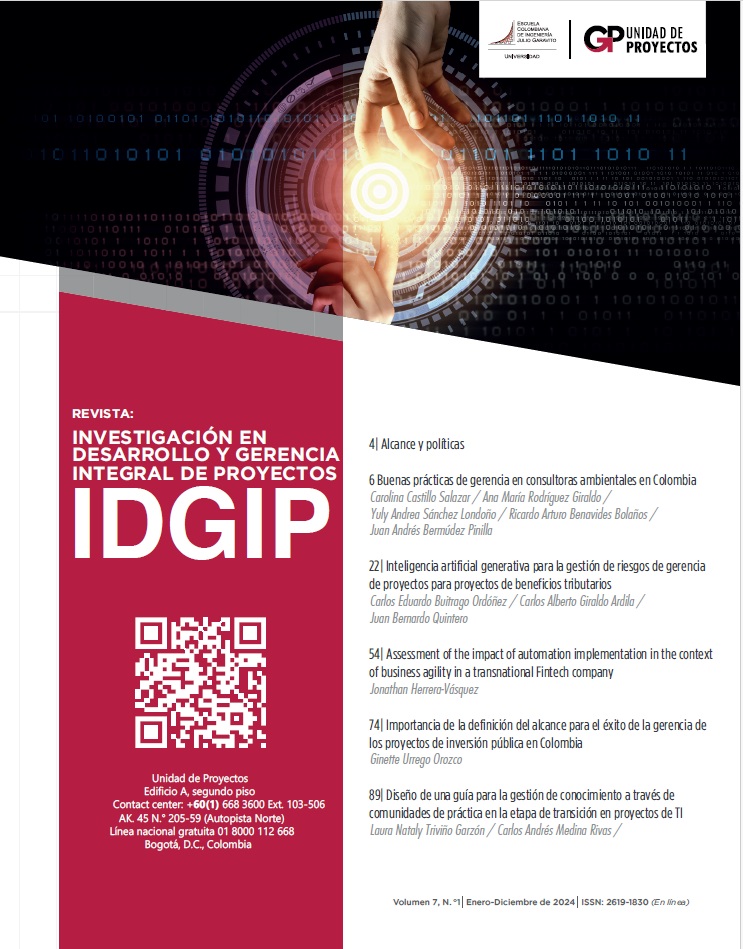 Revista Investigación en Desarrollo y Gerencia Integral de Proyectos Vol. 7 Núm. 1