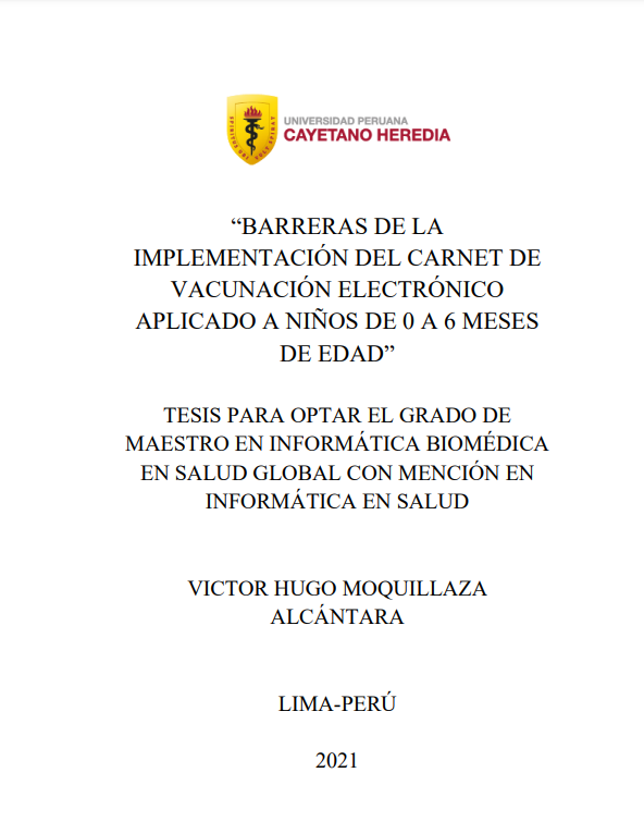 Barreras de la implementación del carnet de vacunación electrónico aplicado a niños de 0 a 6 meses de edad