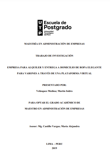 Empresa para alquiler y entrega a domicilio de ropa elegante para varones a través de una plataforma virtual