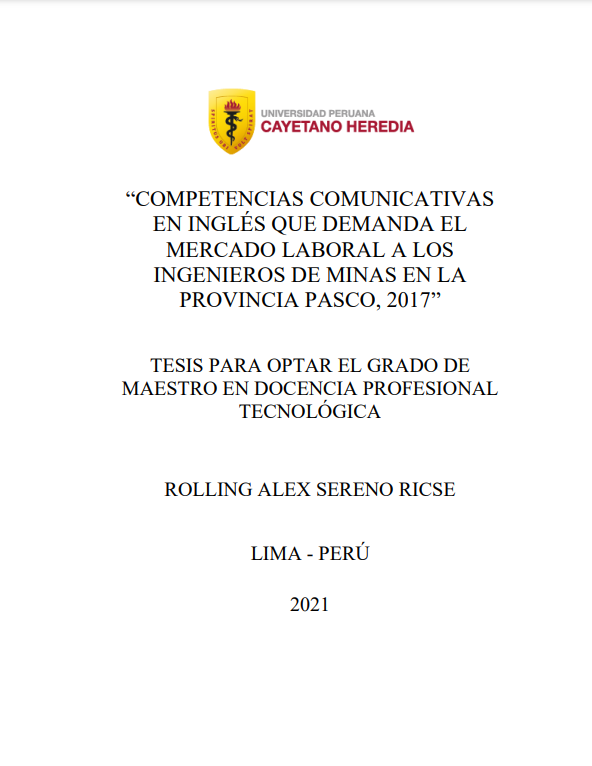 Competencias comunicativas en inglés que demanda el mercado laboral a los ingenieros de minas en la provincia Pasco, 2017