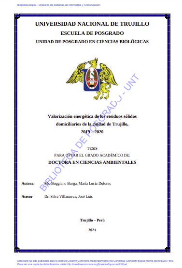 Valorización energética de los residuos sólidos domiciliarios de la ciudad de Trujillo