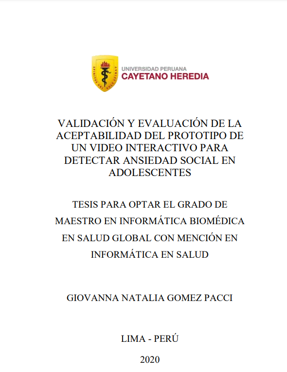 Validación y evaluación de la aceptabilidad del prototipo de un video interactivo para detectar ansiedad social en adolescentes