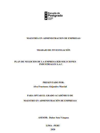 Plan de negocios para la empresa B2B Soluciones Industriales S.A.C.