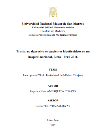 Trastorno depresivo en pacientes hipotiroideos en un hospital nacional, Lima - Perú 2016
