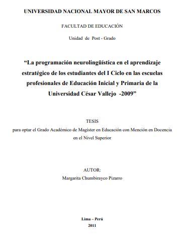 La programación neurolingüística en el aprendizaje estratégico de los estudiantes del I Ciclo