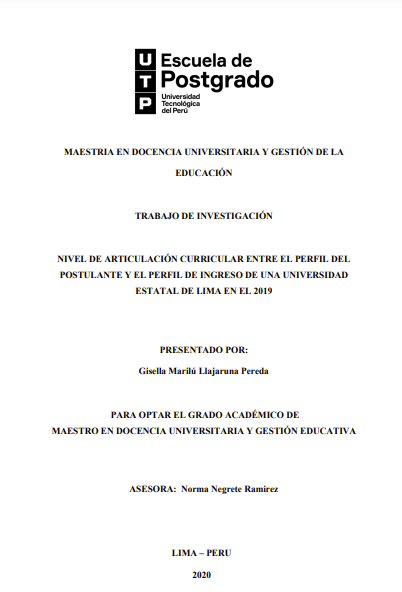 Nivel de articulación curricular entre el perfil del postulante y el perfil de ingreso de una universidad estatal de Lima