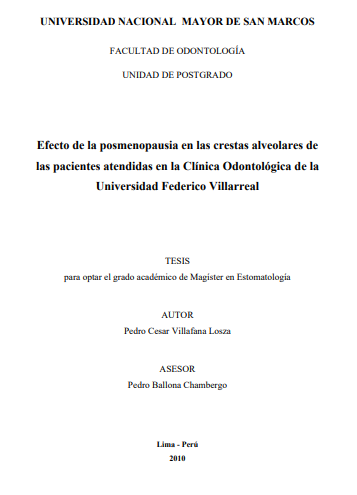 Efecto de la posmenopausia en las crestas alveolares de las pacientes atendidas en la Clínica Odontológica