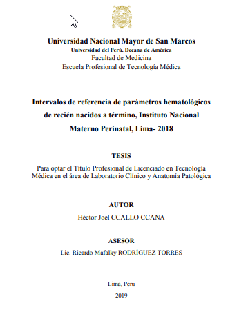 Intervalos de referencia de parámetros hematológicos de recién nacidos a término