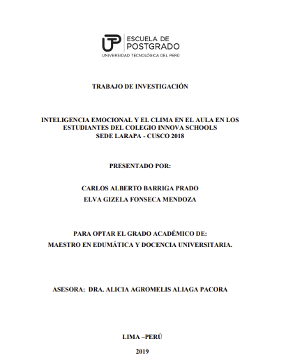 Inteligencia emocional y el clima en el aula en los estudiantes del colegio Innova Schools sede Larapa - Cusco 2018