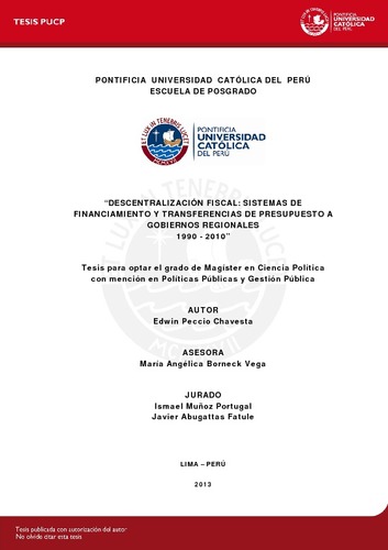 Descentralización fiscal: sistemas de financiamiento y transferencias de presupuestos a gobiernos regionales 1990-2010