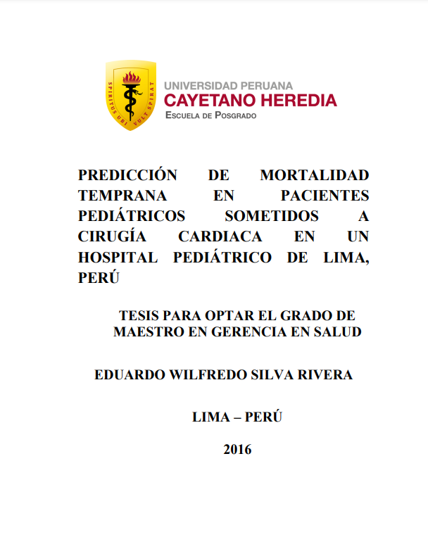 Predicción de mortalidad temprana en pacientes pediátricos sometidos a cirugía cardiaca en un hospital pediátrico de Lima