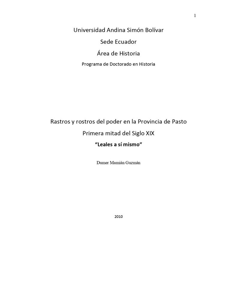 Rastros y rostros del poder en la provincia de Pasto