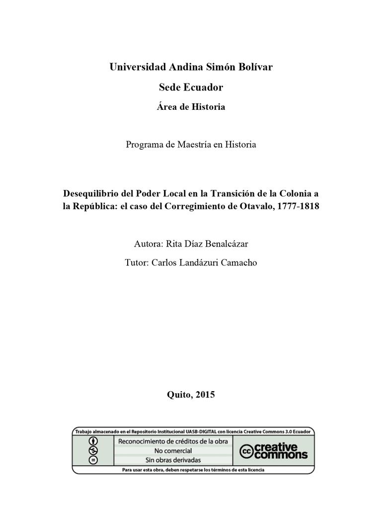 Desequilibrio del poder local en la transición de la colonia a la república