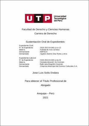 Expediente civil. Materia: nulidad de acto jurídico; Expediente laboral. Materia: desnaturalización de contrato