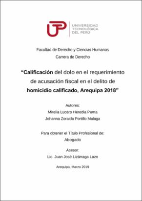 Calificación del dolo en el requerimiento de acusación fiscal en el delito de homicidio calificado, Arequipa 2018