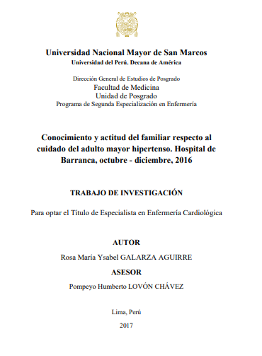 Conocimiento y actitud del familiar respecto al cuidado del adulto mayor hipertenso