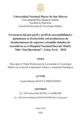 Frecuencia del gen qnrB y perfil de susceptibilidad a quinolonas en Escherichia coli