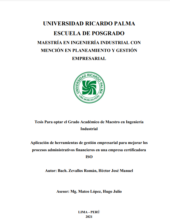 Aplicación de herramientas de gestión empresarial para mejorar los procesos administrativos financieros en una empresa certificadora ISO