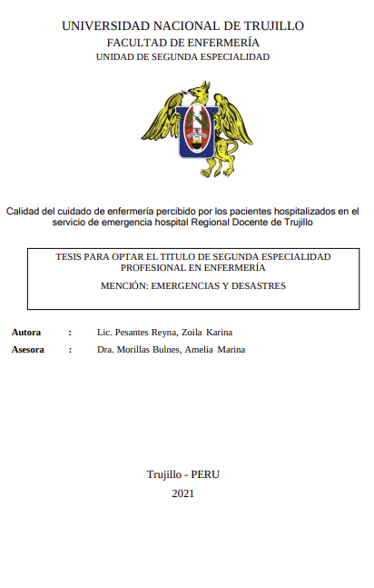 Calidad del cuidado de enfermería percibido por los pacientes hospitalizados